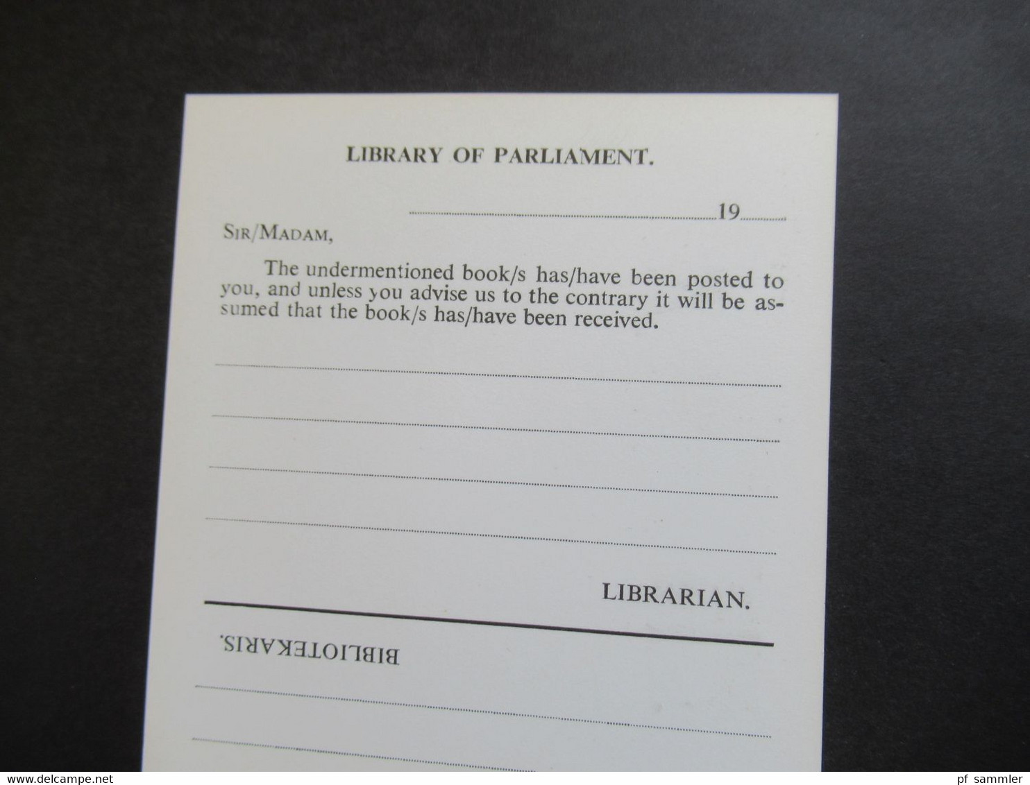 RSA / Süd - Afrika 1960er Jahre ?! Post Card Ampetlik Official Bestellkarte Der Library Of Parliament Bücherzettel - Briefe U. Dokumente