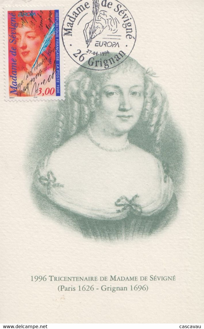 Carte  Maximum  1er  Jour    FRANCE    Madame  DE  SEVIGNE     EUROPA    GRIGNAN   1996 - 1996