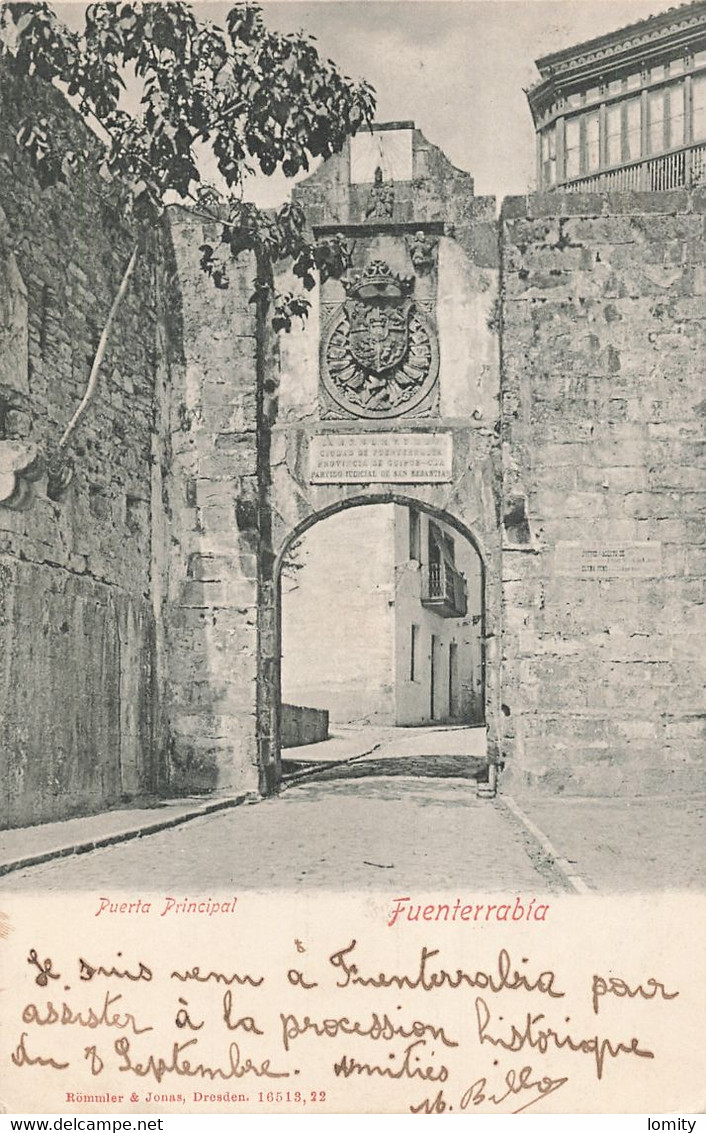 Espagne Fuenterrabia Puerta Principal + Timbre Cachet 1904 , Porte Principale De La Ville - Guipúzcoa (San Sebastián)