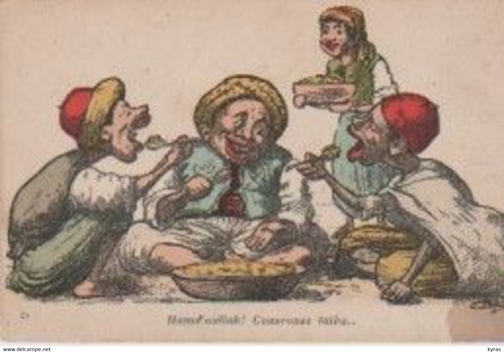 ALGERIE . Caricature CHAGNY (Groupe D'arabes Mangeant Un Couscous)  "Hamd' Oullah ! Couscous Taïba... " - Chagny