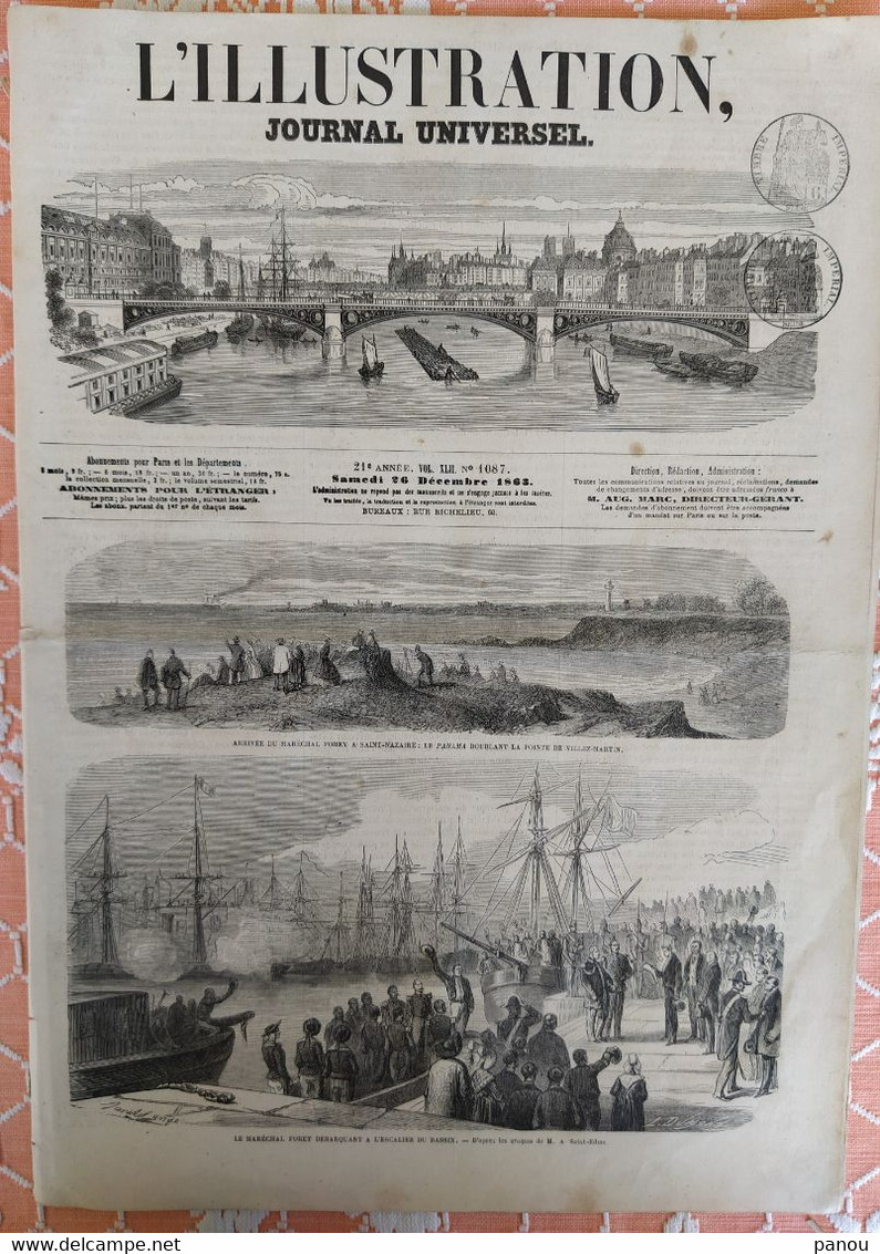 L' ILLUSTRATION 1087 - 26 DECEMBRE 1863. SAINT NAZAIRE. ​​​​​​​PORTO PORTUGAL. PIREE GRECE. NAPOLI. SCHLESWIG HOLSTEIN - 1850 - 1899