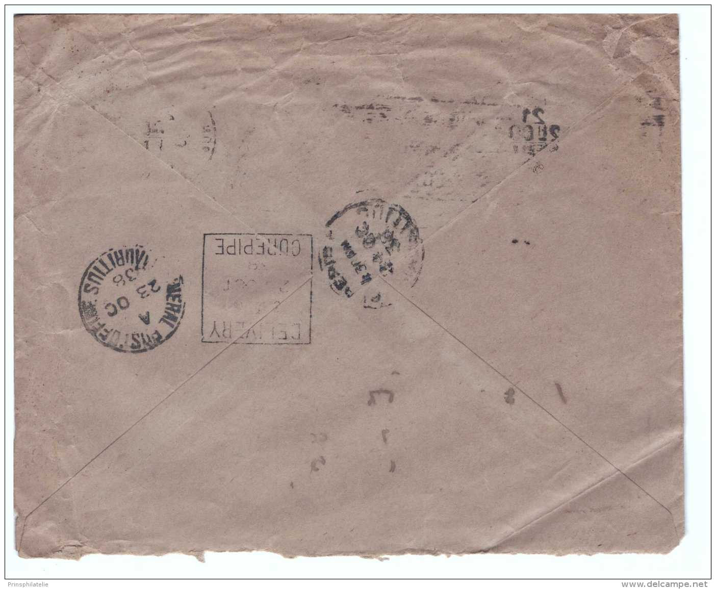 LETTRE AVEC VISITE DES SOUVERAINS ANGLAIS  OBL DE PARIS ADRESSEE A L'ILE MAURICE  MAURITIUS FRANCE COVER - 1921-1960: Modern Tijdperk