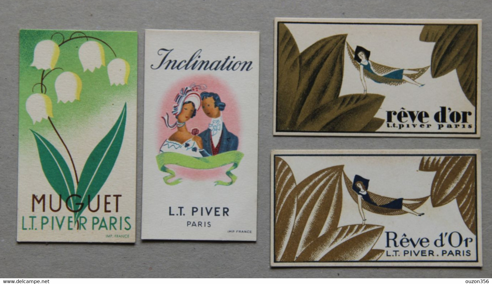 Lot De 4 Cartes Parfumées Piver Paris (Muguet, Inclination, Rêve D'Or), Une Avec Calendrier 1938-39 - Anciennes (jusque 1960)