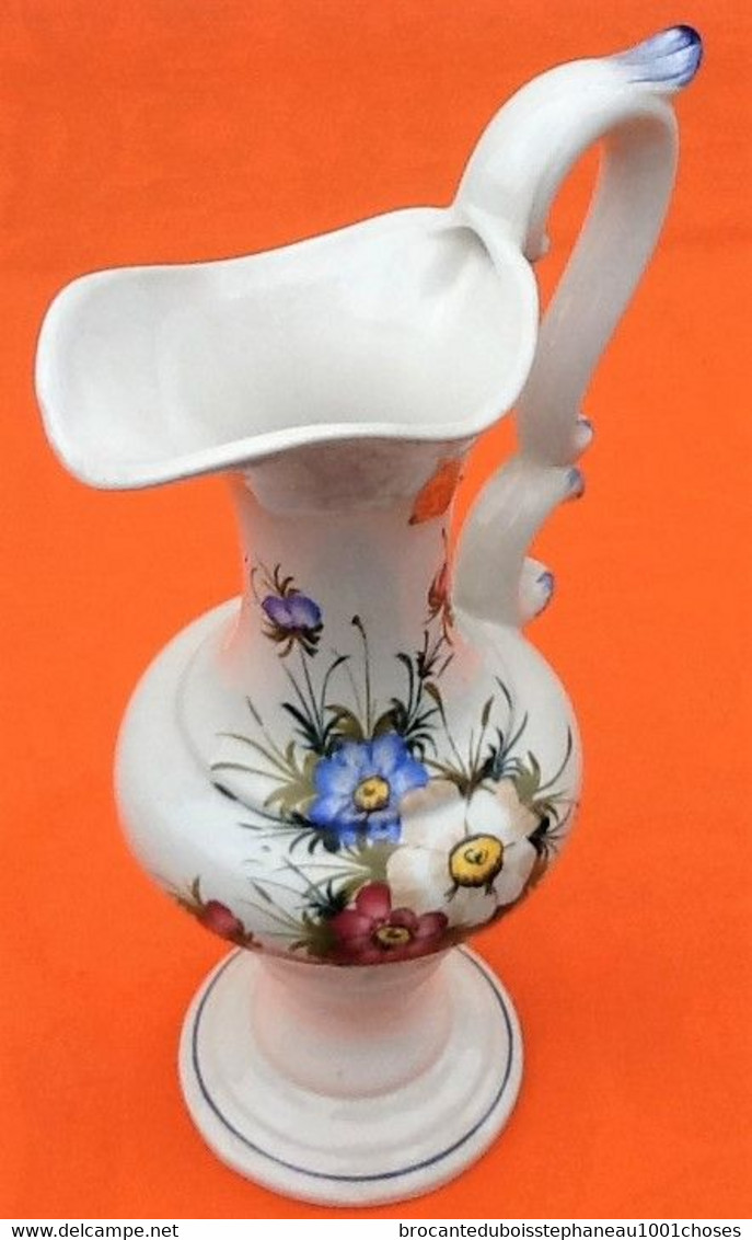 Vase Aiguière Céramique Vénitienne D' Art (Milcéram' S) Faïence Polychrome à Décor Floral - Sin Clasificación