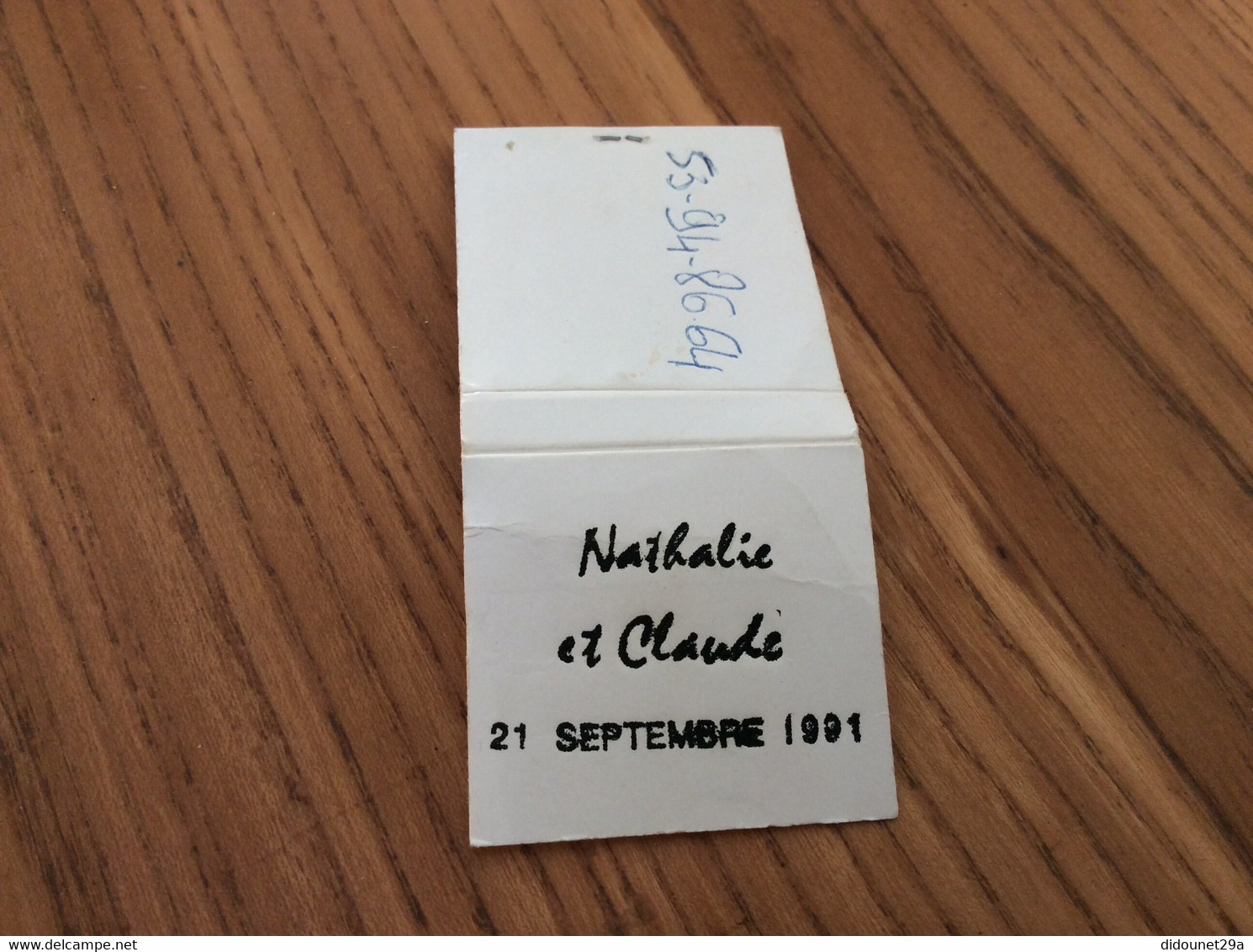 Pochette D'allumettes SEITA "Nathalie Et Claude 21 Septembre 1991" (mariage) Blanc - Boites D'allumettes