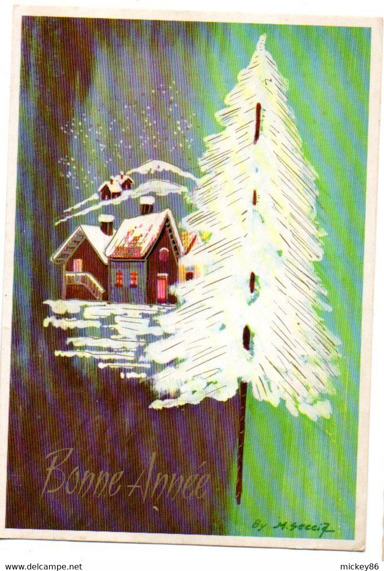 Bonne Année--Nouvel An-- 1977--Paysage De Neige --illustrateur  M.Secciz.................. à Saisir - Nieuwjaar