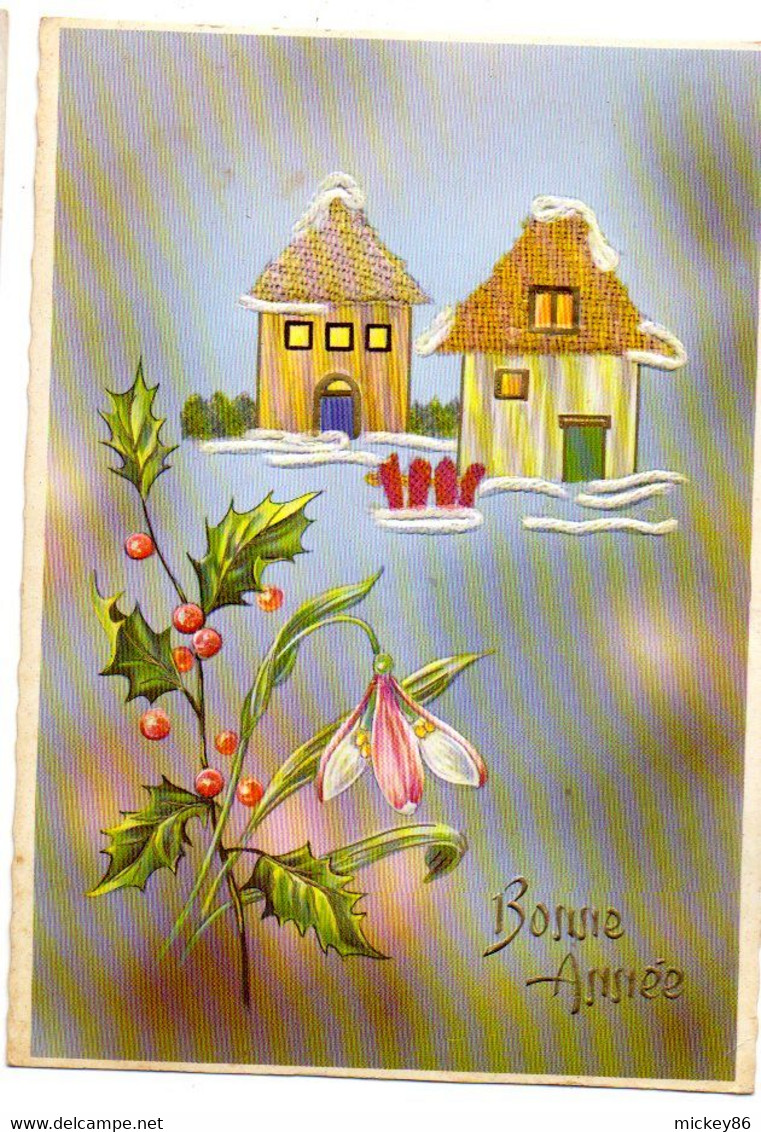 Bonne Année--Nouvel An-- 1977--village Sous Neige --illustrateur  ?????--Façon Carte Gaufrée.................. à Saisir - Nieuwjaar