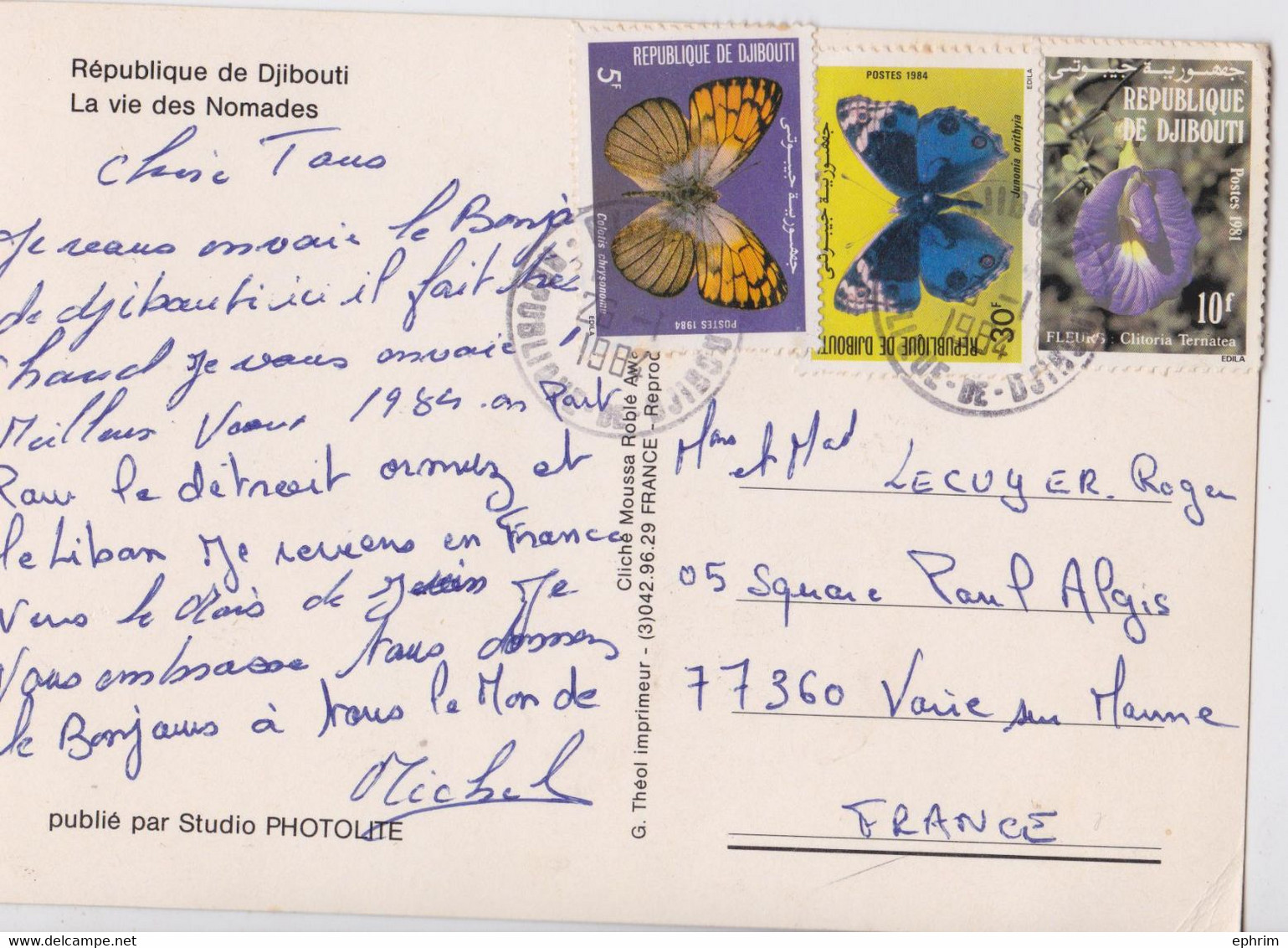 Djibouti Carte Postale La Vie Des Nomades Affranchissement Timbre Papillon Plante 1984 Butterfly Stamp - Djibouti (1977-...)