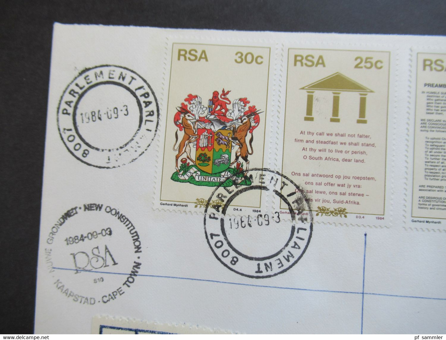 RSA / Süd - Afrika 1984 Air Mail Nach Israel R-Zettel Parlement Parliament K. Stad Umschlag House Of Assembly Cape Town - Storia Postale