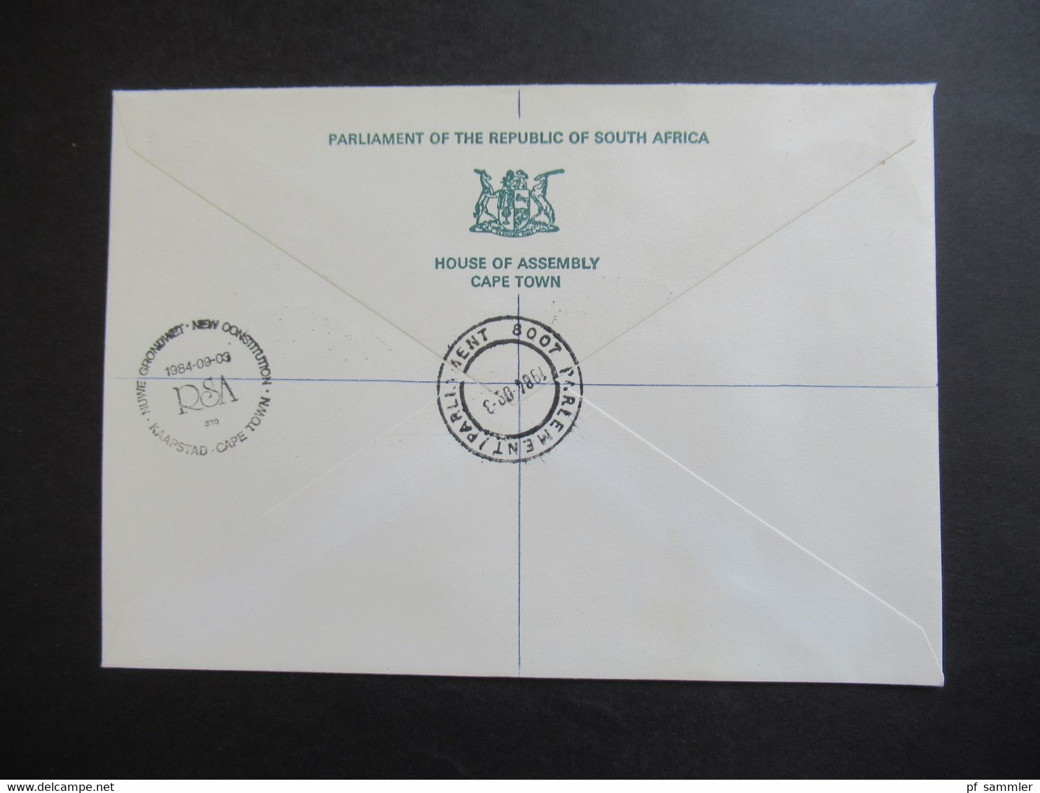 RSA / Süd - Afrika 1984 Air Mail Nach Israel R-Zettel Parlement Parliament K. Stad Umschlag House Of Assembly Cape Town - Brieven En Documenten