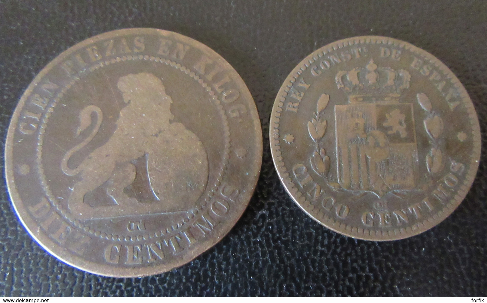 Espagne / Espana - 2 Monnaies 5 Centimos 1878 OM + 10 Centimos 1870 OM - Verzamelingen