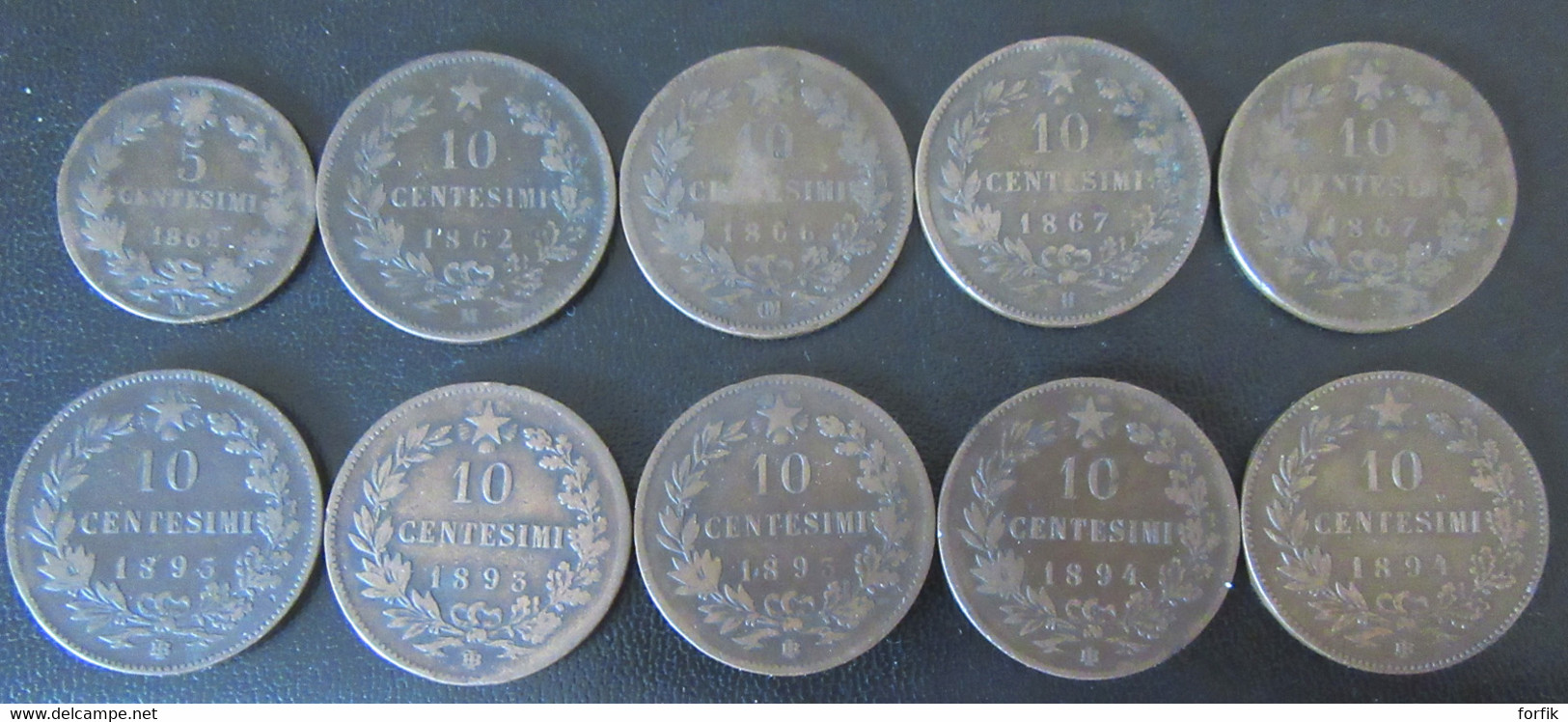 Italie / Italia - 10 Monnaies 5 Centesimi 1862 + 10 Centesimi 1862 à 1894 - Sammlungen
