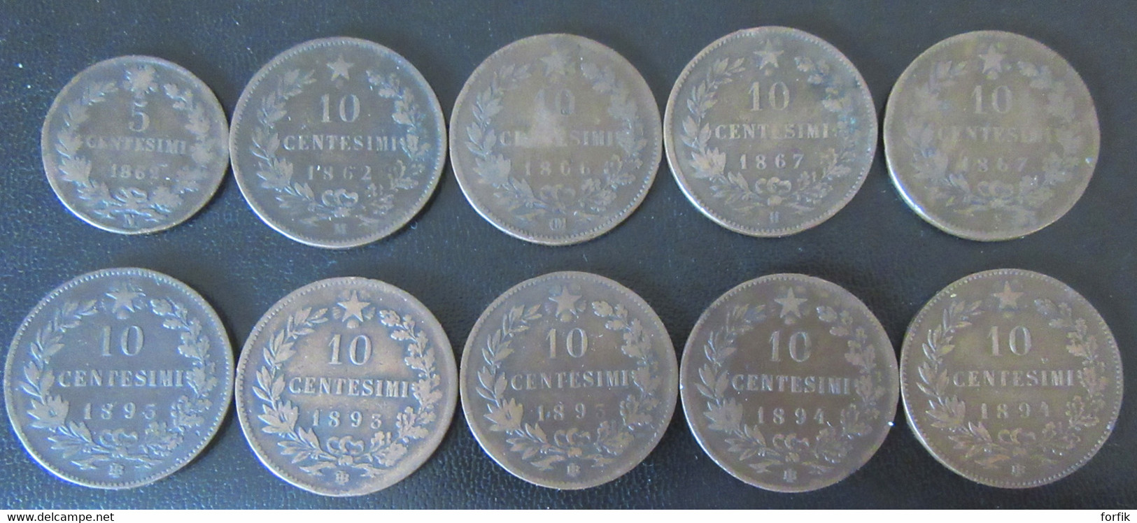 Italie / Italia - 10 Monnaies 5 Centesimi 1862 + 10 Centesimi 1862 à 1894 - Colecciones