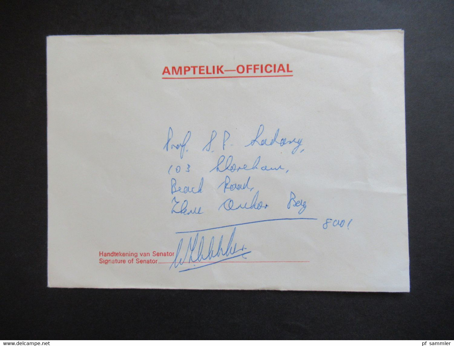 RSA / Süd - Afrika 1980er Jahre Umschlag Amptelik - Official And Signature Of Senator In Die USA Gesendet - Storia Postale