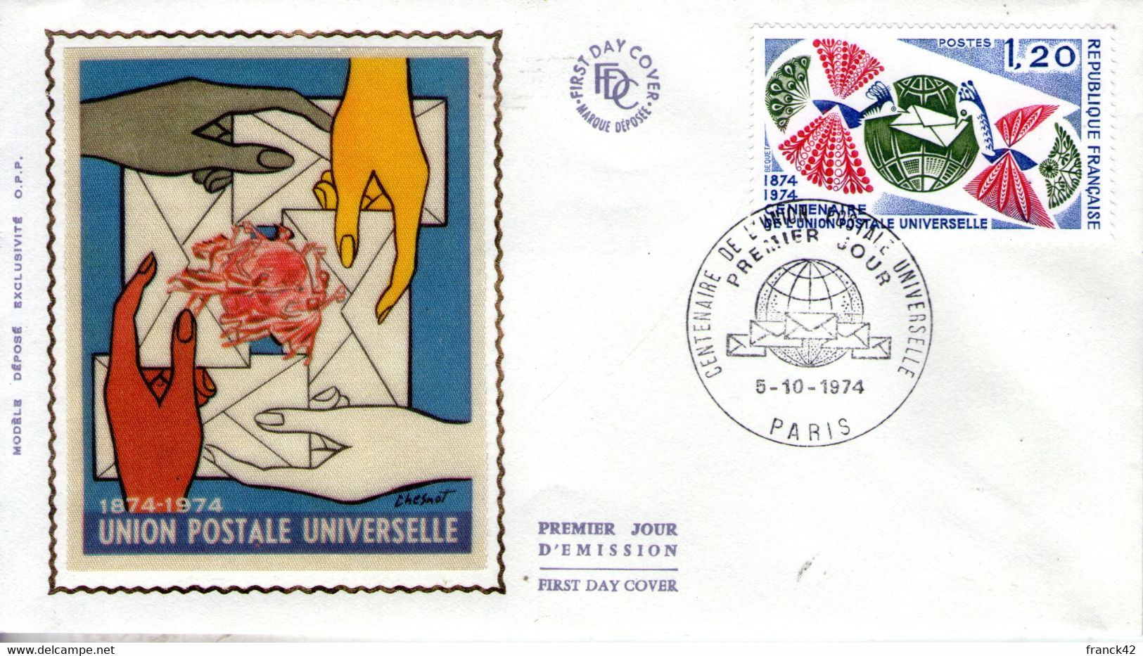 Enveloppe Fdc. Centenaire De L'union Postale Universelle. Paris 5/10/1974 - 1970-1979