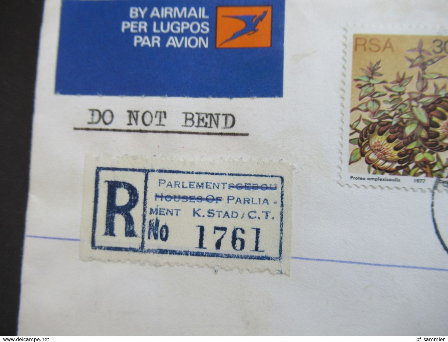 RSA / Süd - Afrika 1981 Air Mail Nach Israel R-Zettel Parlement Parliament K. Stad Umschlag House Of Assembly Cape Town - Briefe U. Dokumente