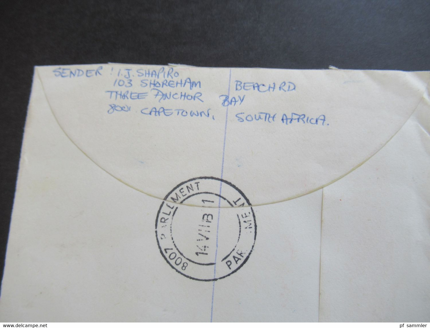 RSA / Süd - Afrika 1981 Air Mail Nach Israel R-Zettel Parlement Parliament K. Stad Umschlag House Of Assembly Cape Town - Briefe U. Dokumente