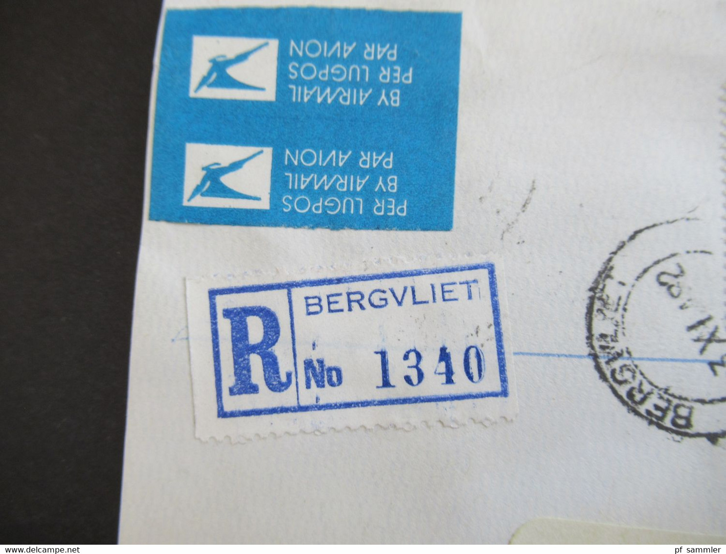 RSA / Süd - Afrika 1982 Einschreiben  Air Mail Nach Omer Israel R-Zettel Bergvliet Rückseitig Viele Stempel - Cartas & Documentos