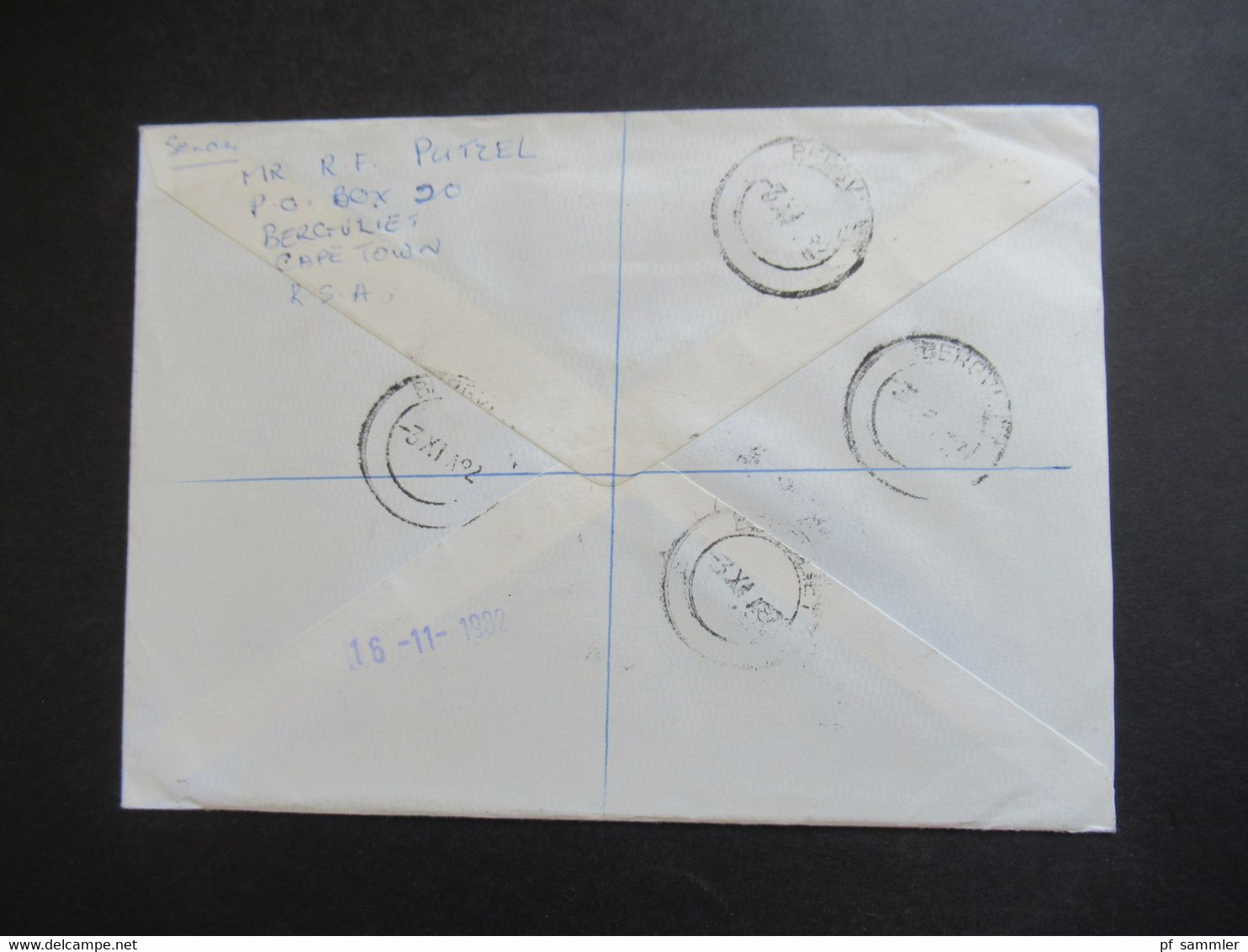 RSA / Süd - Afrika 1982 Einschreiben  Air Mail Nach Omer Israel R-Zettel Bergvliet Rückseitig Viele Stempel - Brieven En Documenten