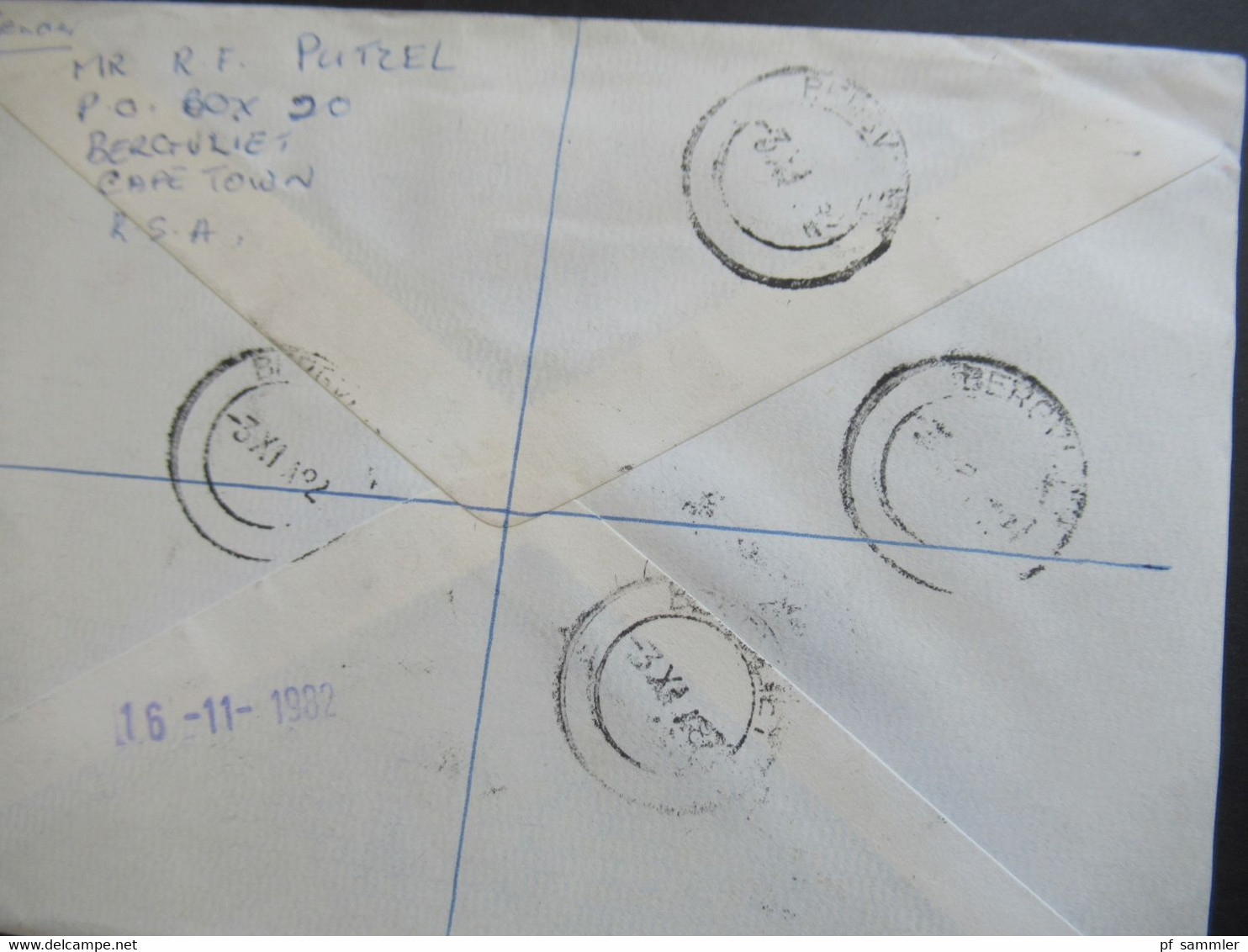 RSA / Süd - Afrika 1982 Einschreiben  Air Mail Nach Omer Israel R-Zettel Bergvliet Rückseitig Viele Stempel - Briefe U. Dokumente