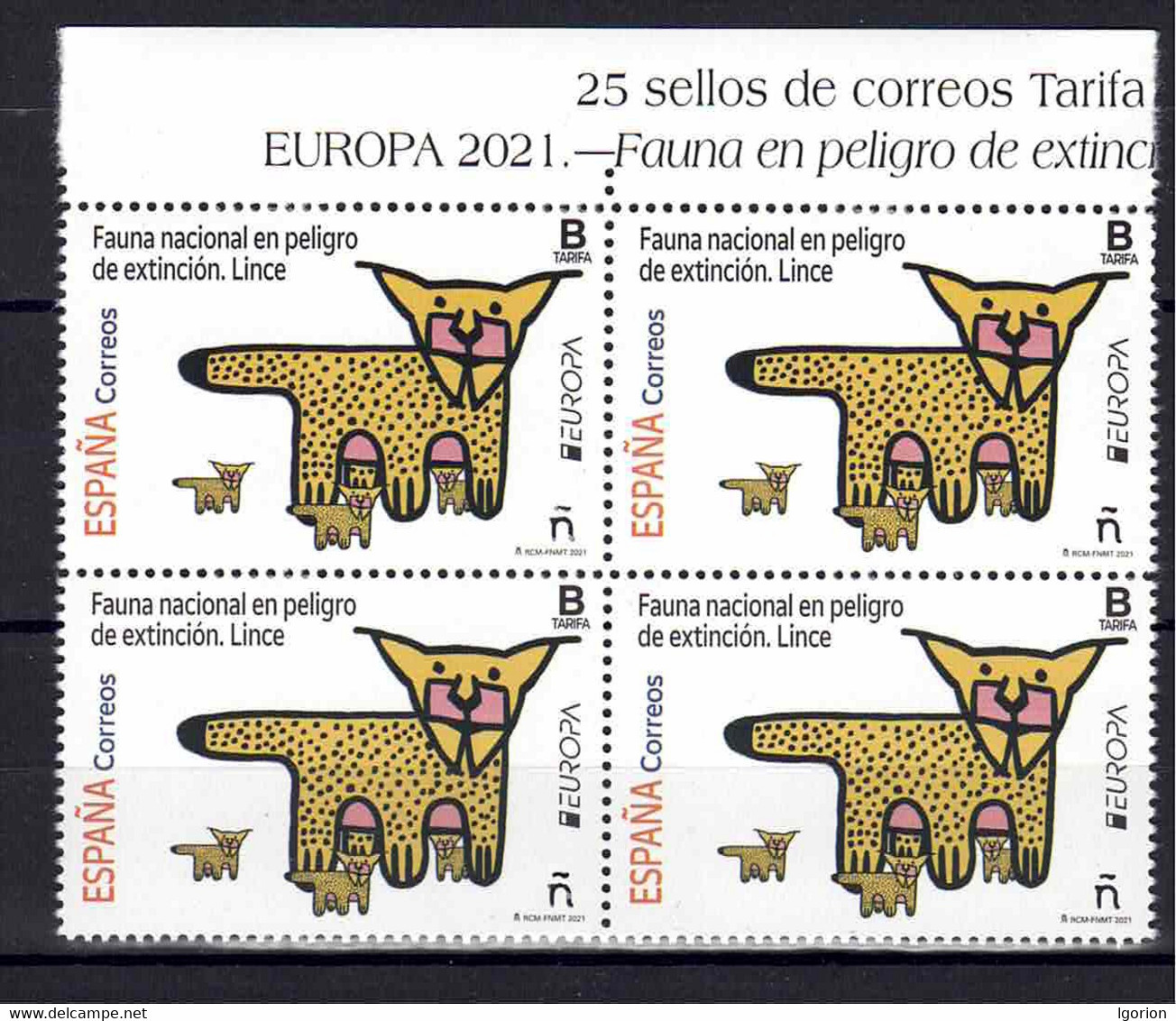 ESPAÑA 2021  ** MNH ED. 5484 EUROPA. FAUNA NACIONAL EN PELIGRO DE EXTINCION. LINCE BL.4 - Nuovi