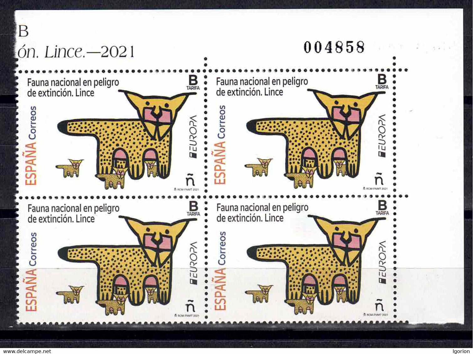 ESPAÑA 2021  ** MNH ED. 5484 EUROPA. FAUNA NACIONAL EN PELIGRO DE EXTINCION. LINCE BL.4 - Neufs