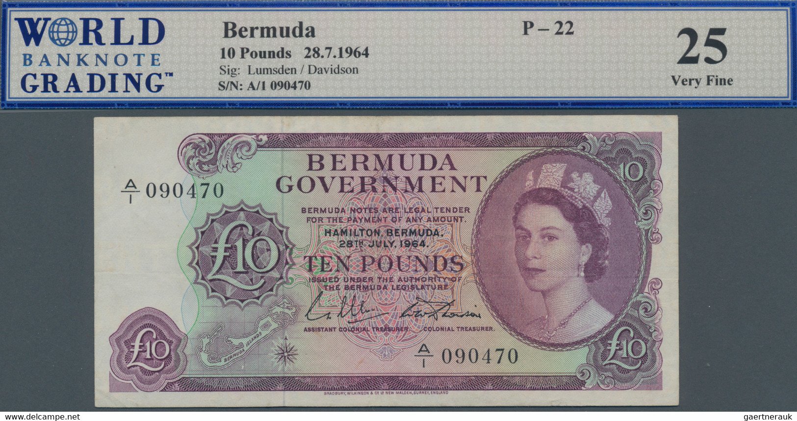 Bermuda: The Bermuda Government 10 Pounds 1964, P.22 With Portrait Of QEII And Signatures Lumsden An - Bermudas