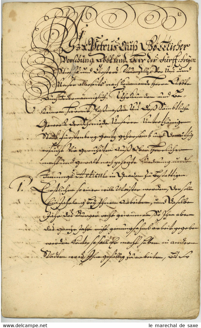 FÜRSTENBERG ODER 1700 Kloster Neuzelle Zisterzienser Ordnung Für Die SCHMIEDEZUNFT Brandenburg - Historical Documents