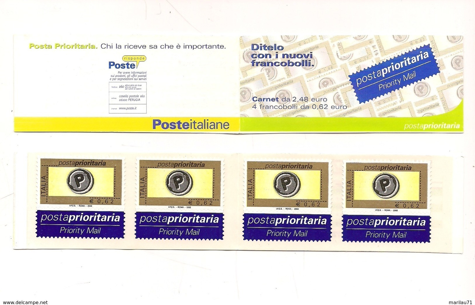 6985 2002 LIBRETTO POSTA PRIORITARIA COMPLETO 4 FRANCOBOLLI £1200 - Booklets