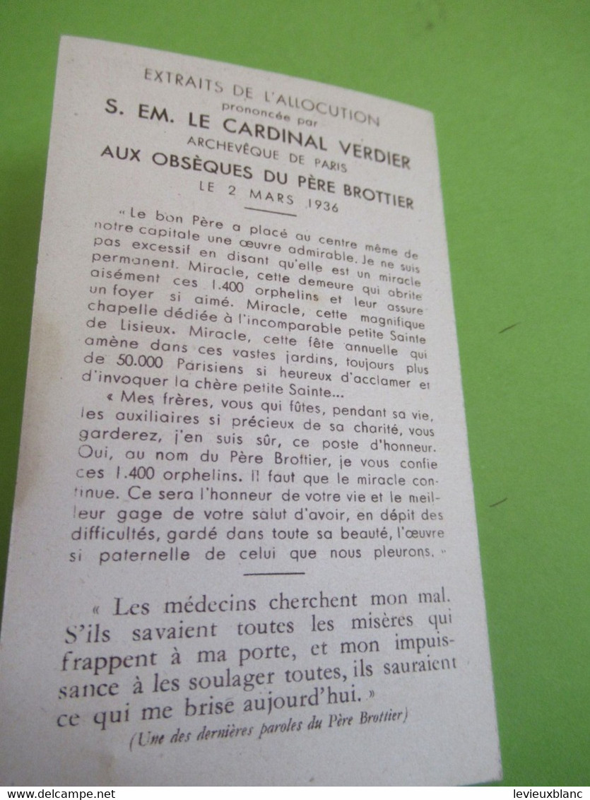 Image Pieuse Ancienne/Le Pére Daniet Brottier/Etoffe Ayant Touché/Cardinal Verdier Archevêque De Paris/1938   IMP106bis - Godsdienst & Esoterisme
