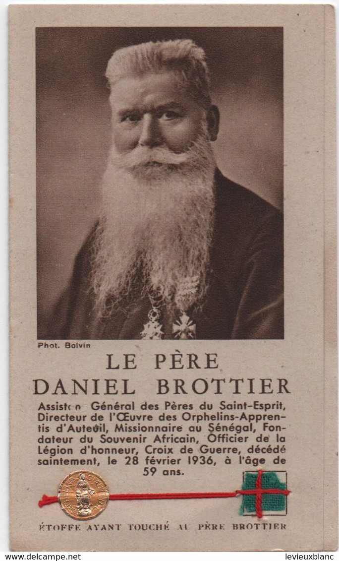 Image Pieuse Ancienne/Le Pére Daniel Brottier/Etoffe Ayant Touché/Cardinal Verdier Archevêque De Paris/1938 IMP106quatro - Religion & Esotérisme