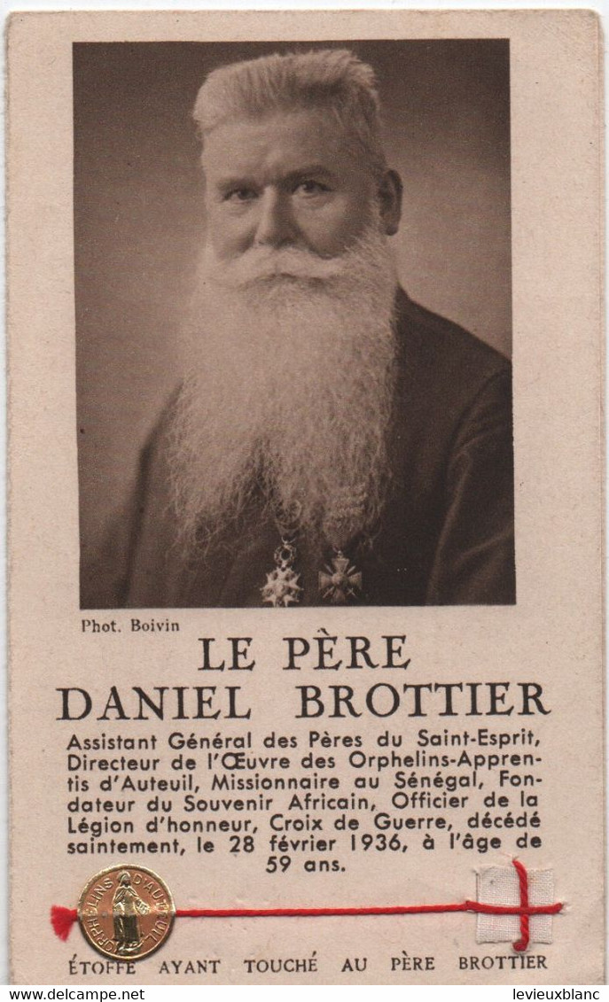Image Pieuse Ancienne/Le Pére Daniel Brottier/Etoffe Ayant Touché/Cardinal Verdier Archevêque De Paris/1938 IMP106quinto - Godsdienst & Esoterisme
