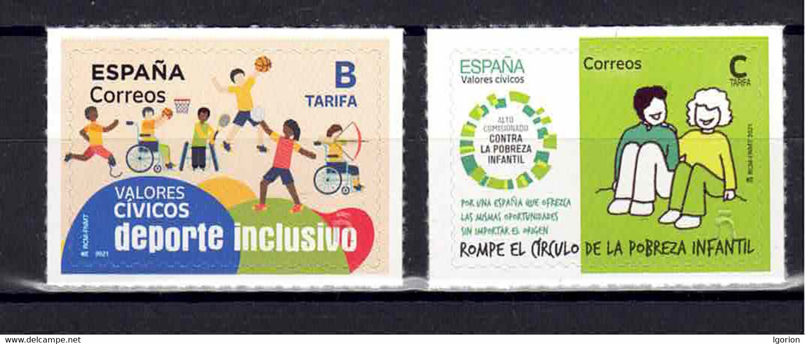 ESPAÑA 2021  ** MNH ED. 5485/5486 VALORES CIVICOS. DEPORTE INCLUSIVO Y POBREZA INFANTIL - Unused Stamps