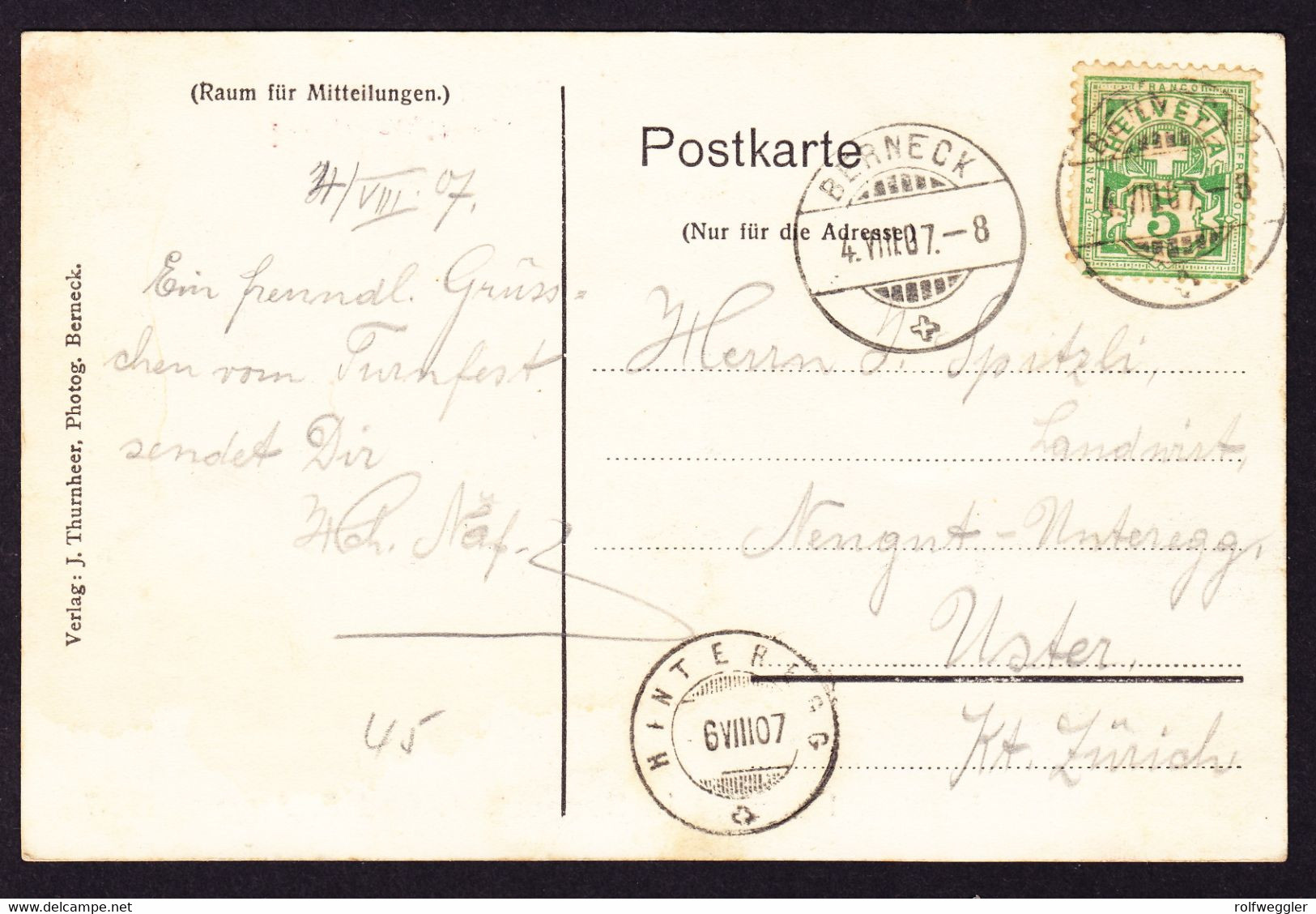 1907 Offizielle Fest Postkarte: Kantonal Turnfest In Berneck. Neugasse. Rückseitig Leicht Fleckig - Berneck