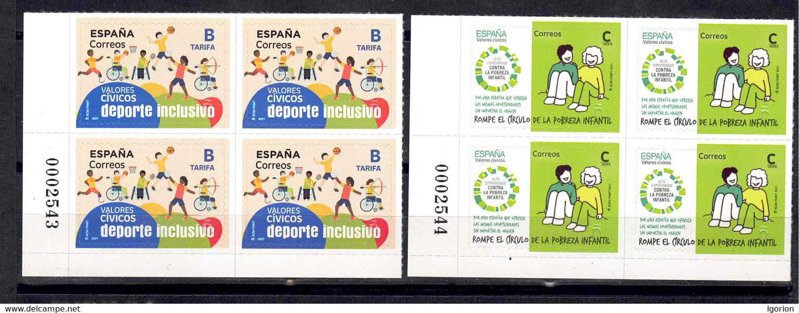 ESPAÑA 2021  ** MNH ED. 5485/5486 VALORES CIVICOS. DEPORTE INCLUSIVO Y POBREZA INFANTIL. BL.4 - Ongebruikt