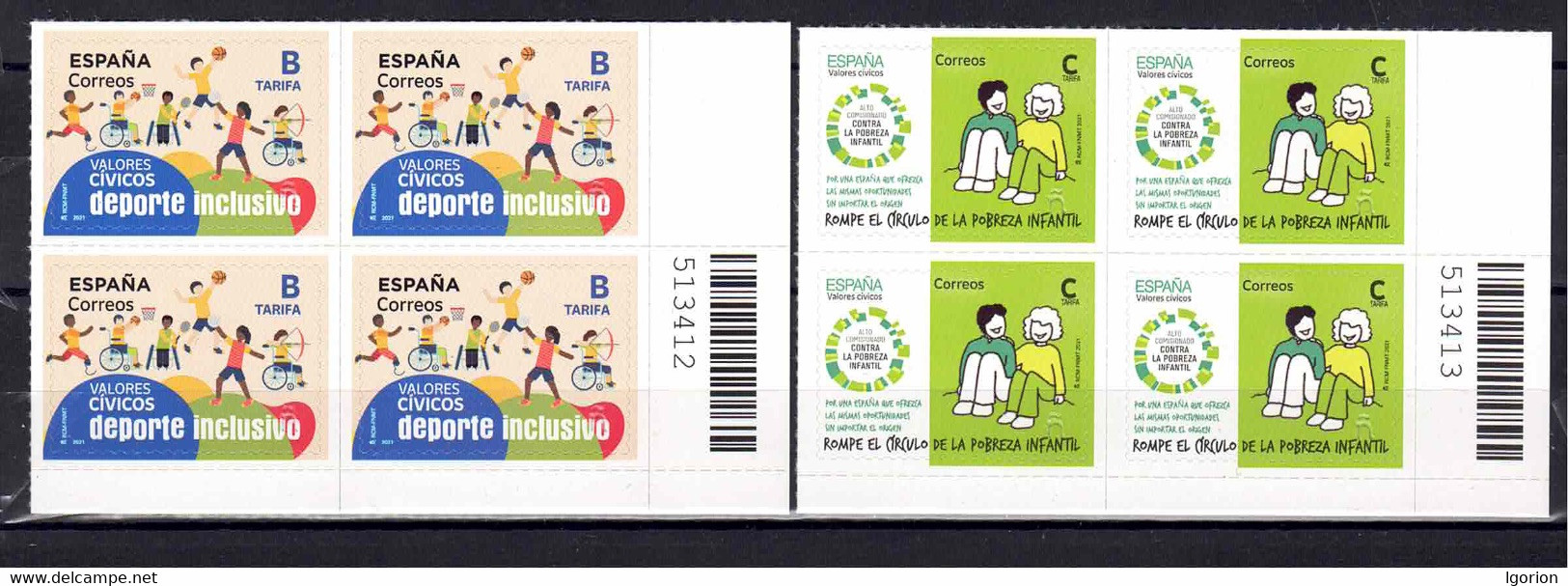 ESPAÑA 2021  ** MNH ED. 5485/5486 VALORES CIVICOS. DEPORTE INCLUSIVO Y POBREZA INFANTIL. BL.4 - Unused Stamps