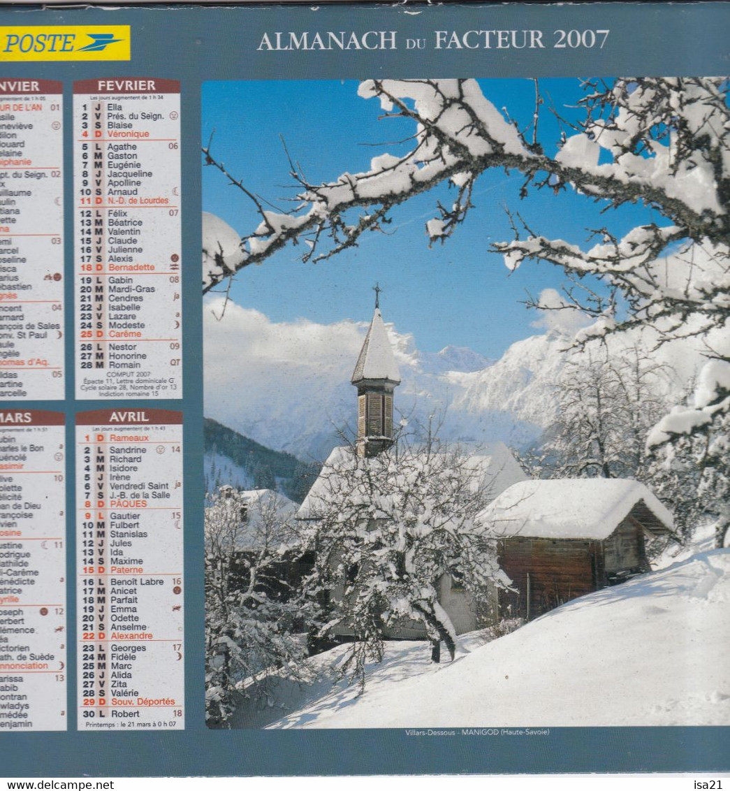 Almanach Du Facteur, Calendrier De La Poste, 2007, Côte D'Or, Haute-Savoie: MANIGOT, SAINT-GERVAIS - Grand Format : 2001-...