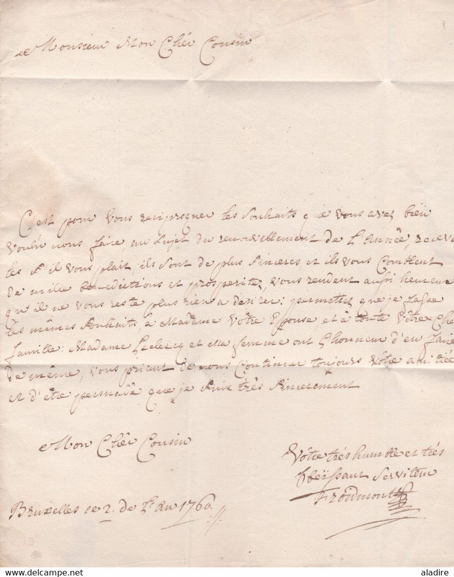1760 - Marque Postale BRUXELLES sur Lettre pliée avec correspondance familiale en français vers Bruges