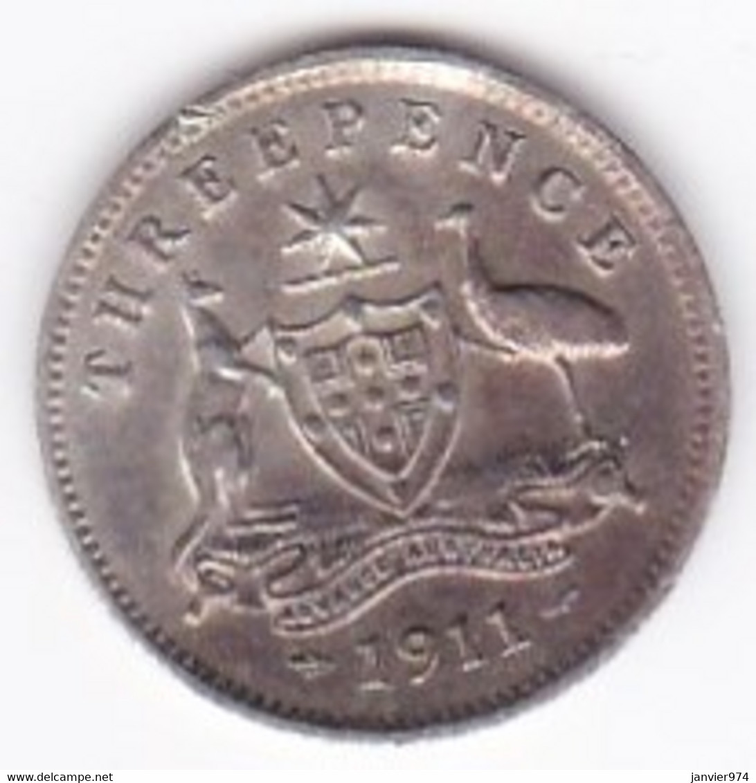 Australie  3 Pence 1911 (Londres) , George V , En Argent, KM# 34 - Threepence