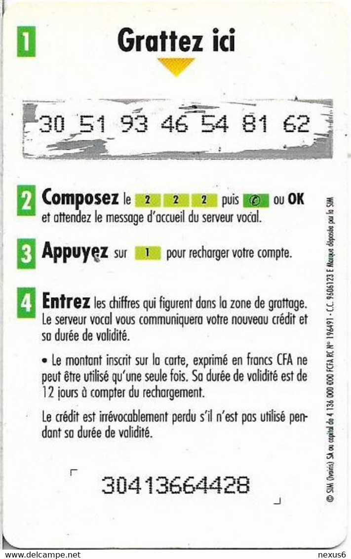 Ivory Coast - Ivoiris - Illico Green & Purple (Paper Composition Card), GSM Refill 2.500FCFA, Used - Costa De Marfil