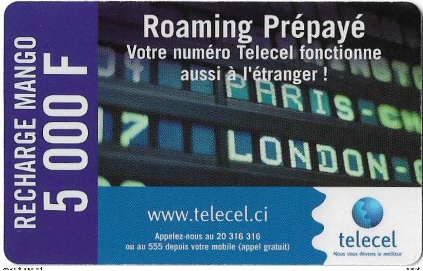 Ivory Coast - Telecel De Loteny - Roaming Prépayé, Exp.30.06.2006, GSM Refill 5.000FCFA, Used - Ivory Coast