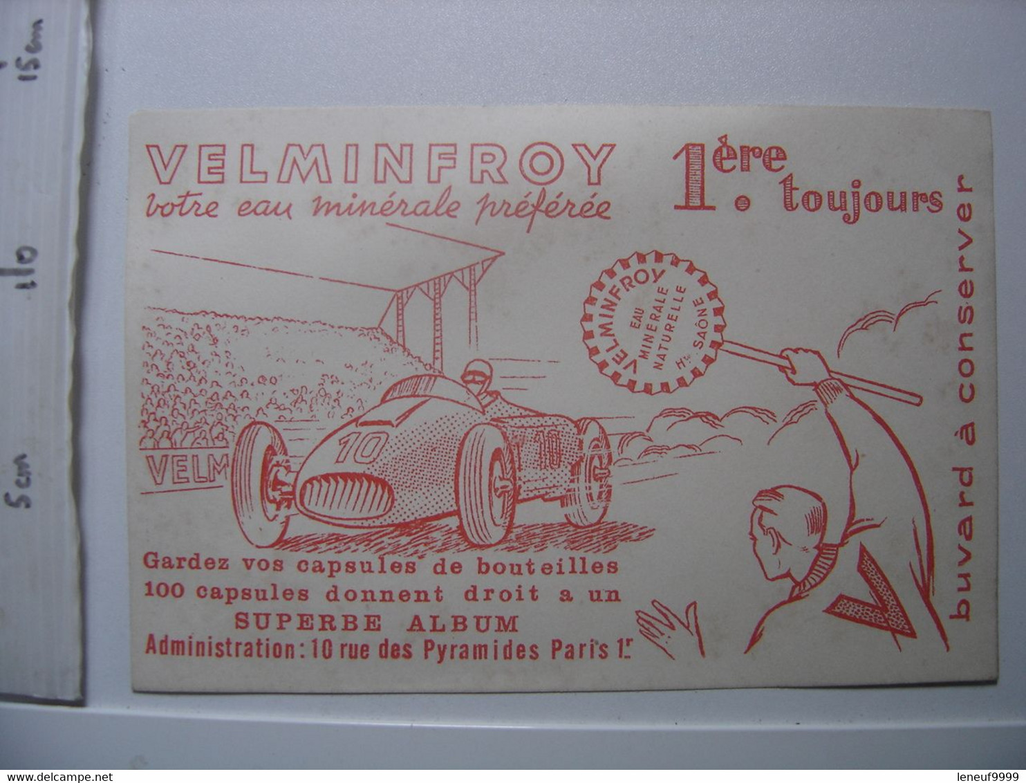 Ancien BUVARD Eau Minerale VELMINFROY Haute Saone AUTOMOBILE COURSE - Alimentaire