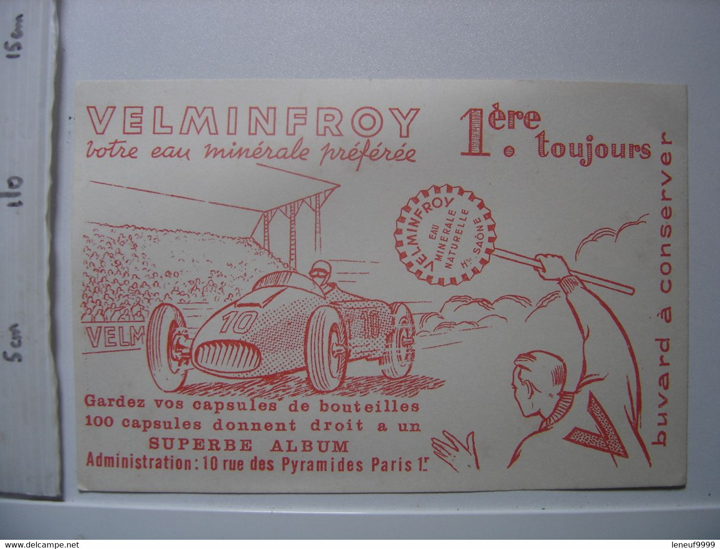 Ancien BUVARD Eau Minerale VELMINFROY Haute Saone AUTOMOBILE COURSE 2 - Alimentaire