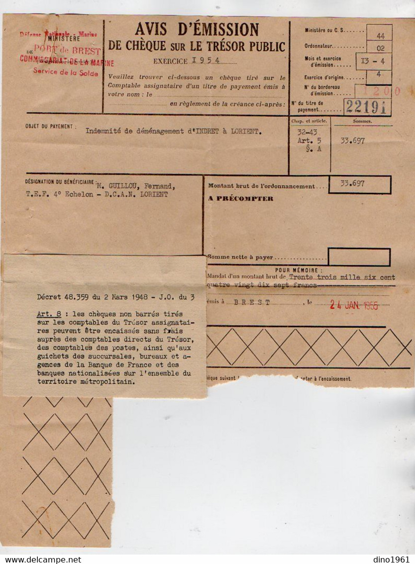VP18.116 - MILITARIA - Marine Nationale - BREST 1955 - 2 Documents Concernant Le Matelot GUILLOU ( NANTES X LORIENT ) - Documenti