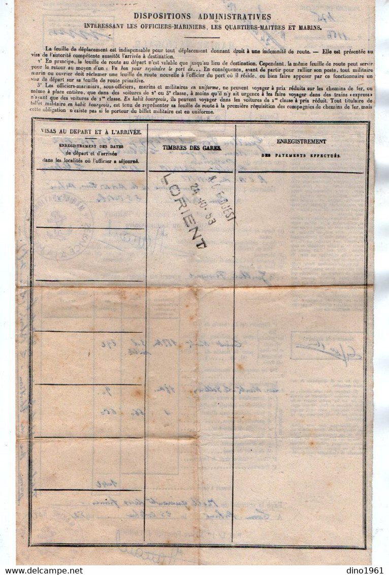 VP18.117 - MILITARIA - Marine Nationale - LORIENT X LE PELLERIN 1953  - Document Concernant Le Matelot GUILLOU - Documenten