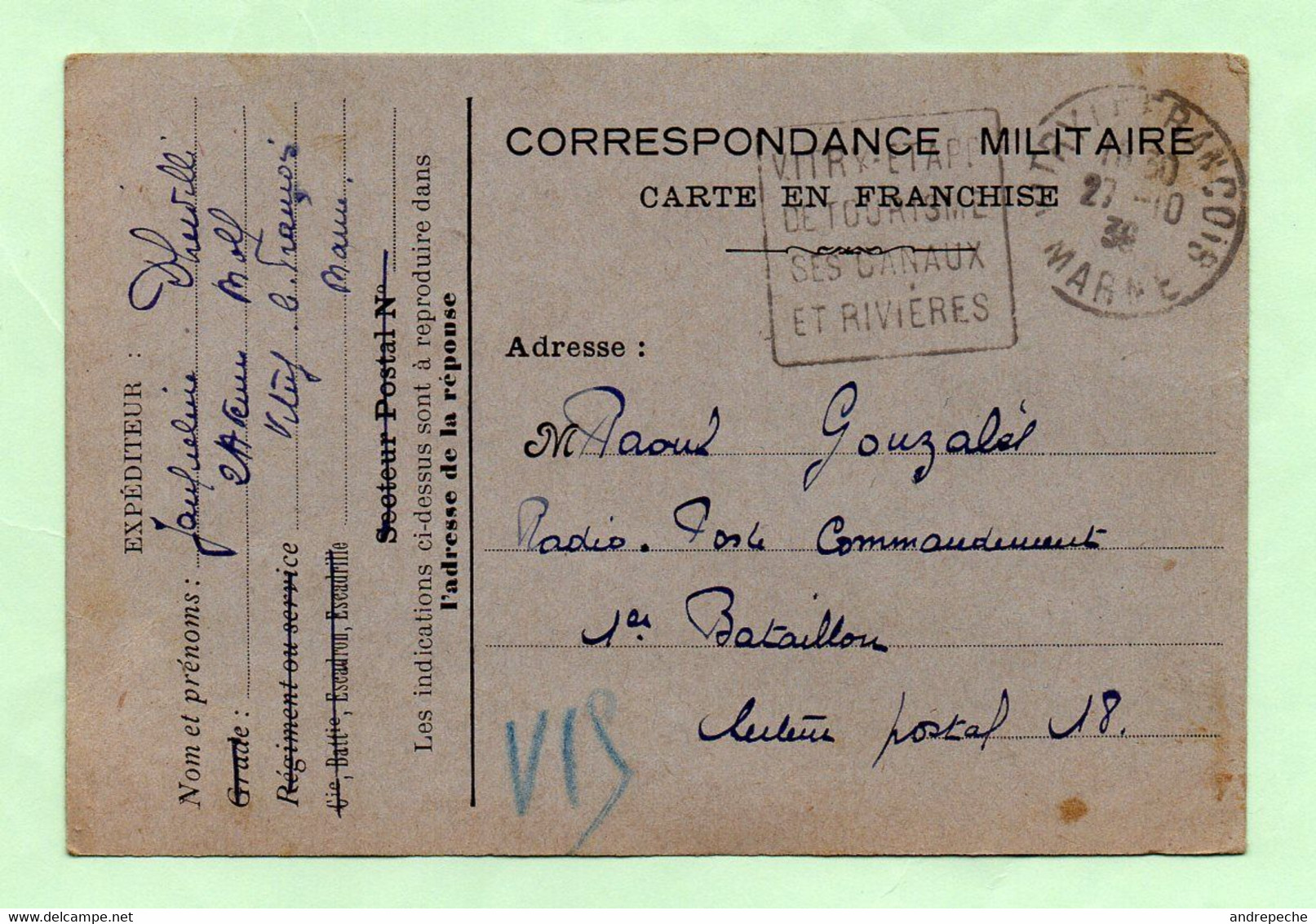 Carte En Franchise "CORRESPONDANCE MILITAIRE" - 1939 - - Lettres & Documents