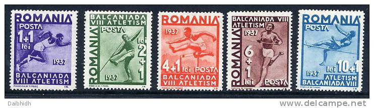 ROMANIA 1937 Balkan Athletics Set MNH / **.  Michel 538-42 - Unused Stamps