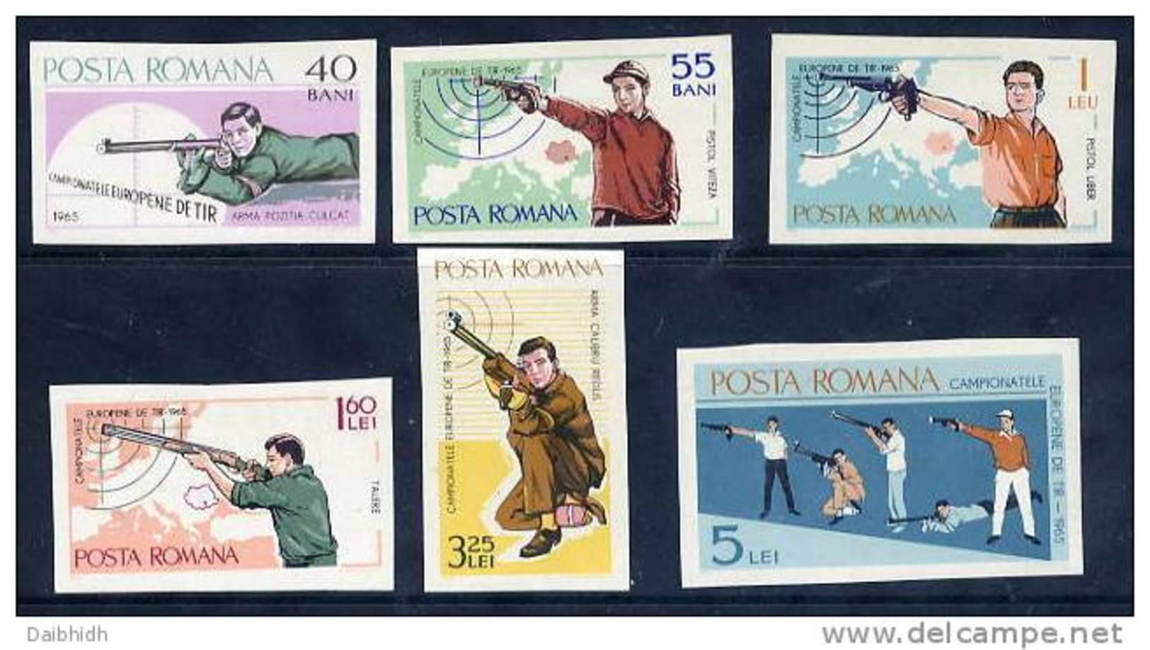 ROMANIA 1965 Shooting Championships Imperforate Set  MNH / **.  Michel 2413-18 - Nuovi