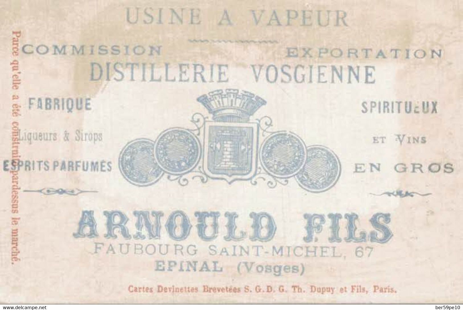 CHROMO DISTILLERIE VOSGIENNE ARNOULD FILS EPINAL  SAVEZ-VOUS POURQUOI LA TOITURE DES HALLES N'A PAS COUTE CHER ? - Other & Unclassified