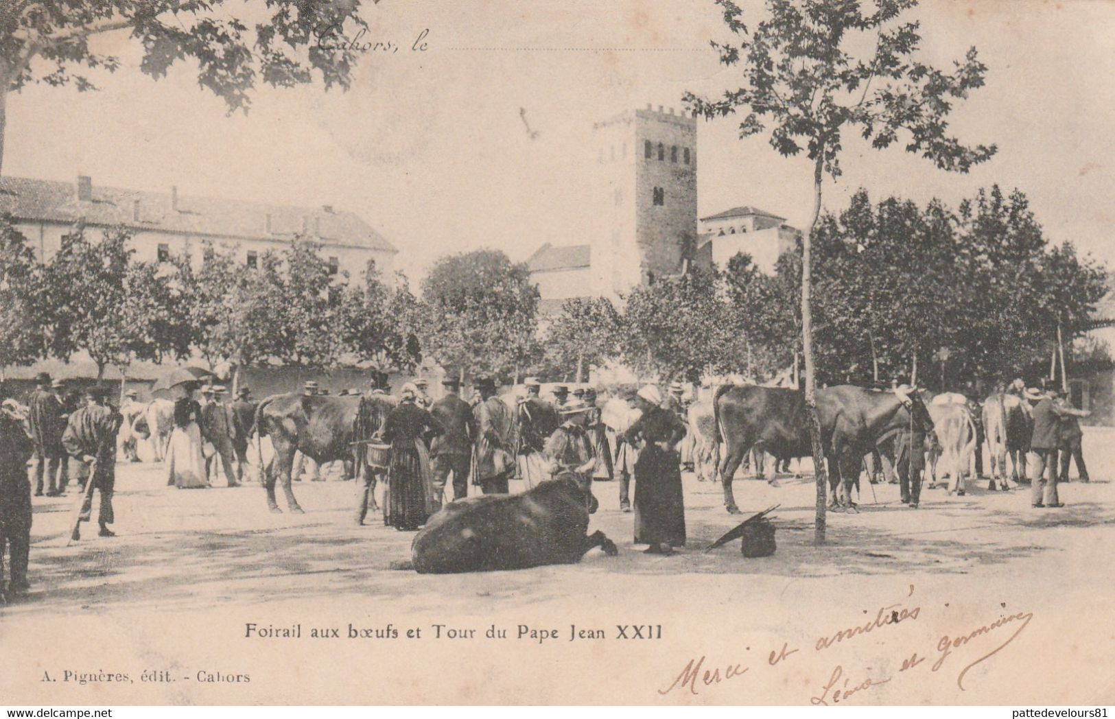 CPA (46) CAHORS Foirail Aux Boeufs Tour Du Pape Jean XXII Foire Bestiaux  2 Scans - Cahors